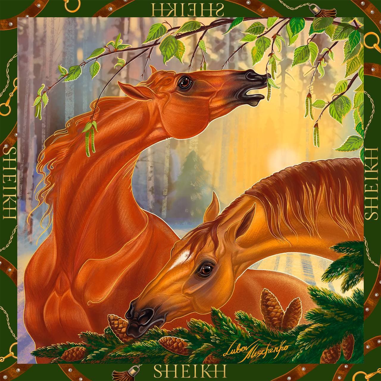 Платок коллекция FOREST средний 60*60 SHEIKH HORSE BRAND